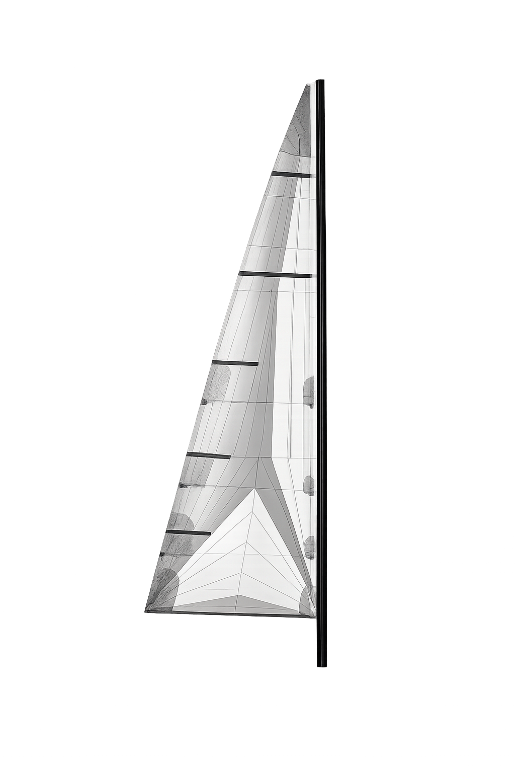 Tri-radial mainsail showing its radial panel layout